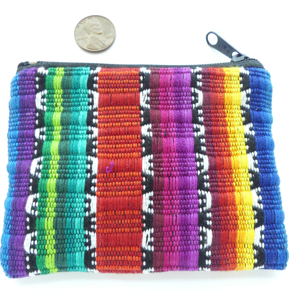 Coin/Earbud Pouch, Handwoven Cotton, Rainbow Colors, 4x3 inches