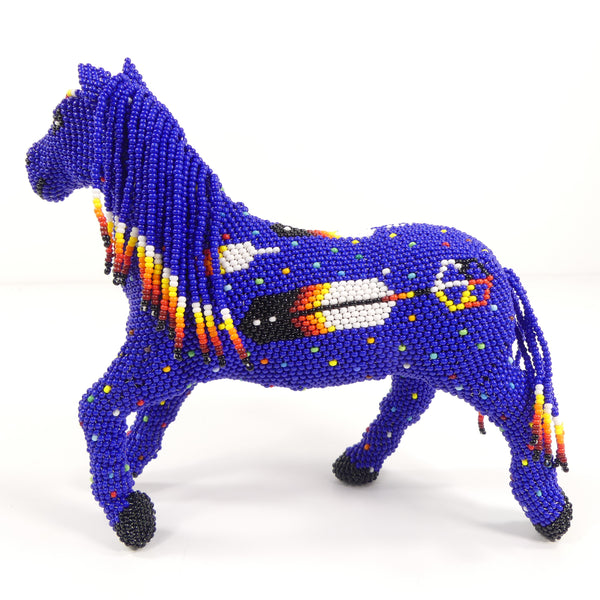 Beaded Animals, Pony, Large Nativo Style in Blue with Multicolor Designs, 5.5 Inches by 7.5 Inches
