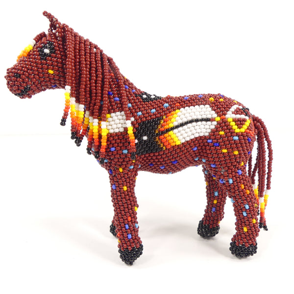 Beaded Animals, Pony, Medium Nativo Style, Chcolate Brown with Multicolor Designs, 4.5" x 5 "