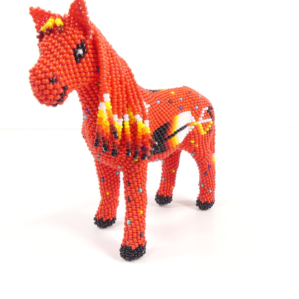Beaded Animals, Pony, Medium Nativo Style in Red with Multicolor Designs, 4.5 Inches x 5 Inches