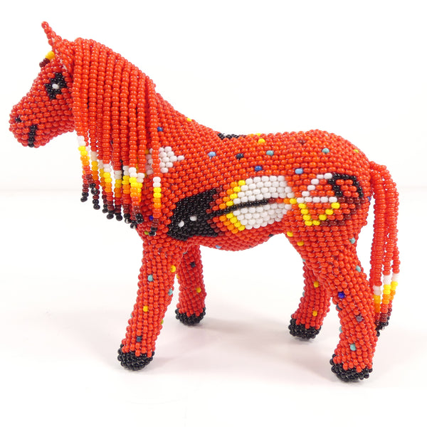Beaded Animals, Pony, Medium Nativo Style in Red with Multicolor Designs, 4.5 Inches x 5 Inches