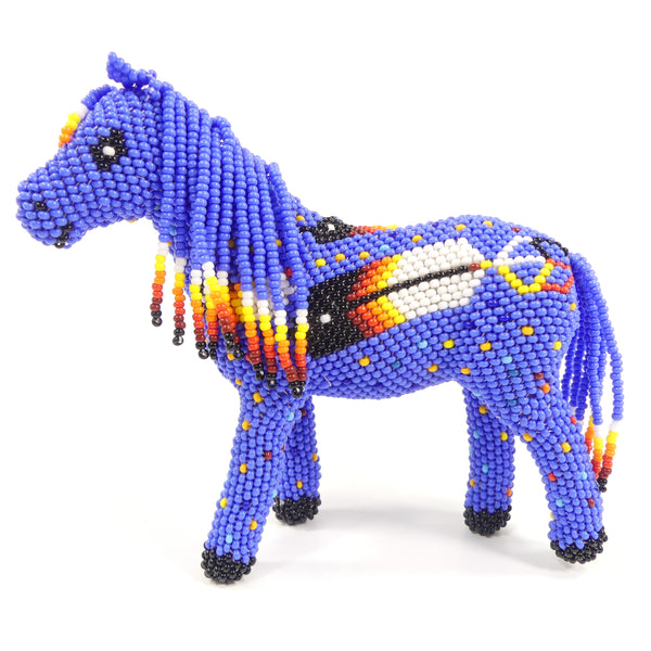 Beaded Animals, Pony, Medium Nativo Style, Cornflower Blue with Multicolor Designs, 4.5" Tall x 5" Long