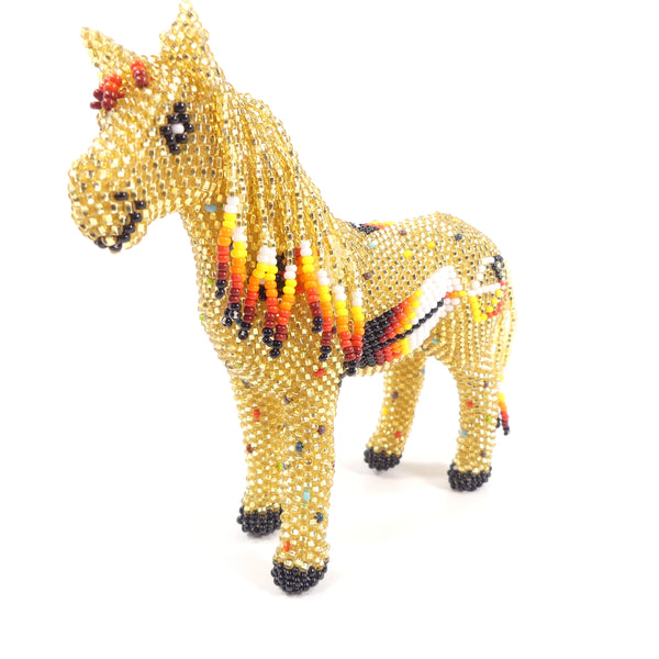Beaded Animals, Pony, Medium Silver-Lined Amber with Multicolor Designs, 4.5" by 5"
