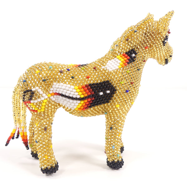 Beaded Animals, Pony, Medium Silver-Lined Amber with Multicolor Designs, 4.5" by 5"