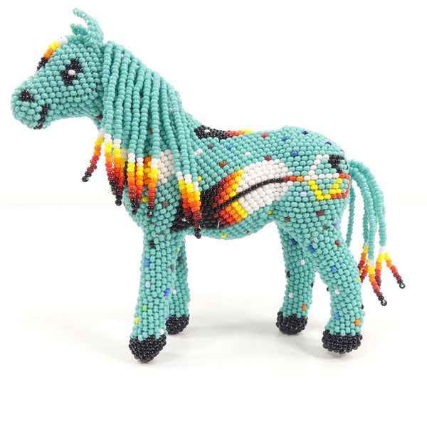 Beaded Animals, Pony, Medium Nativo Style, Turquoise with Multicolor Designs, 4.5 inches x 5 inches