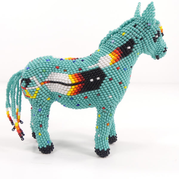 Beaded Animals, Pony, Medium Nativo Style, Turquoise with Multicolor Designs, 4.5 inches x 5 inches