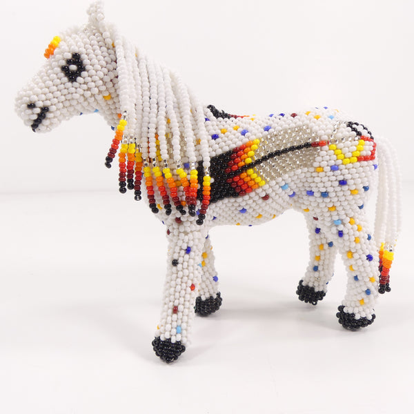 Beaded Animals, Pony, Medium Nativo Style, White with Multicolor Designs, 4.5" Tall x 5" Long