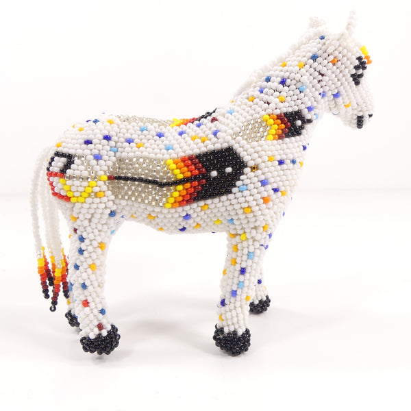 Beaded Animals, Pony, Medium Nativo Style, White with Multicolor Designs, 4.5" Tall x 5" Long