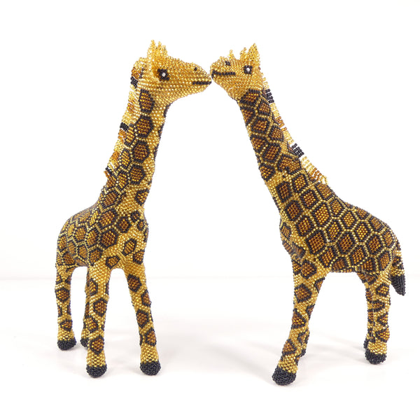 Beaded Animals, Giraffe of Silver-lined Gold & Amber Seed Beads with Black, 8.5 inches Tall