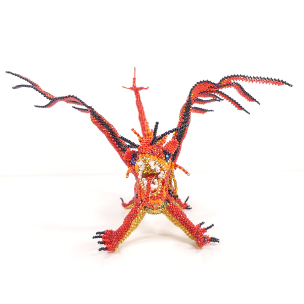 Beaded Animals, Dragon, Red with Flame-Like Wings, 10 Inches Long by 7 Inches Tall