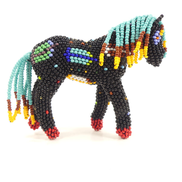 Beaded Animals, Pony, Small Nativo Style in Black with Multicolor Designs, 3.5x3.5 Inches