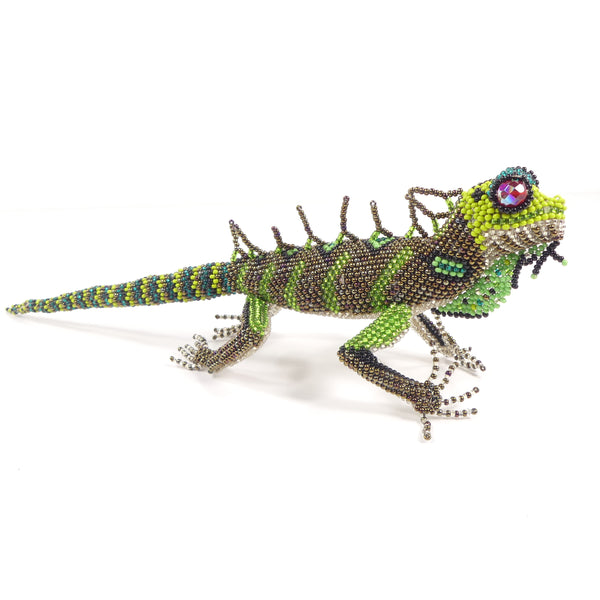 Beaded Animals, Iguana Greens and Browns with Silver Belly, 11 inches Long