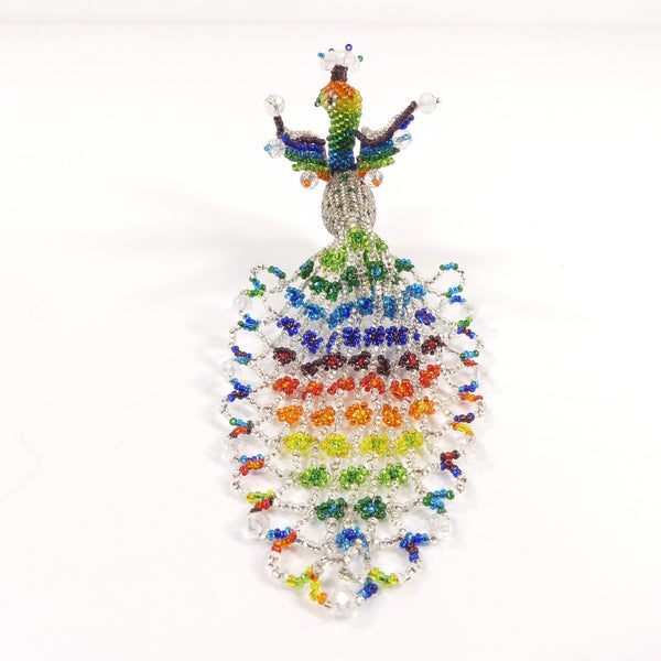 Beaded Animals, Peacock, Silver-lined Crystal with Rainbow Colors, 7 inches Long x 3 inches Tall