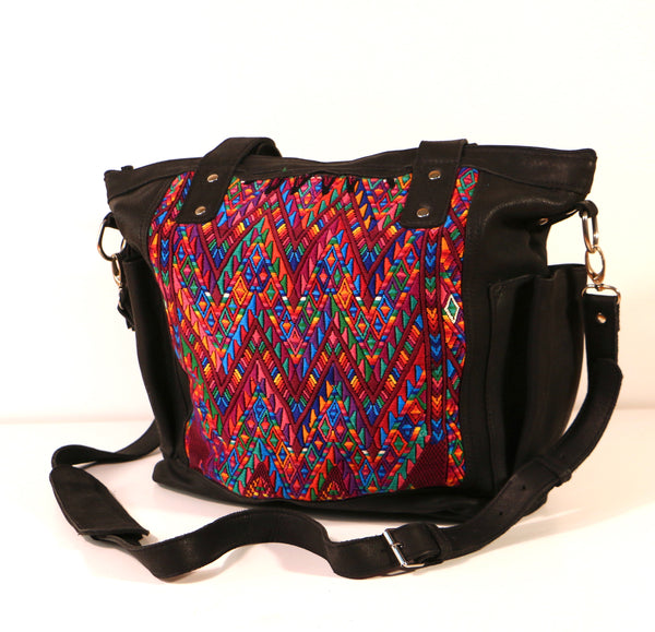 Leather & Huipil Bag, The Ultimate in Beauty, Softness & Versatility, 16x13x5 inches
