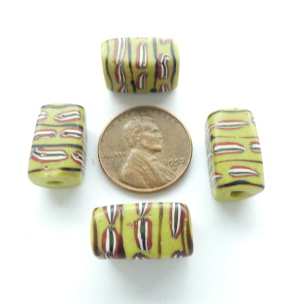 Lampwork, Antique Venetian, Rare Olive Green Brick Shape with Subtle "Banners" Set of 4