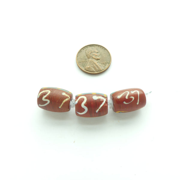 Lampworked, Venetian, Brown "37" Beads, Sold Individually
