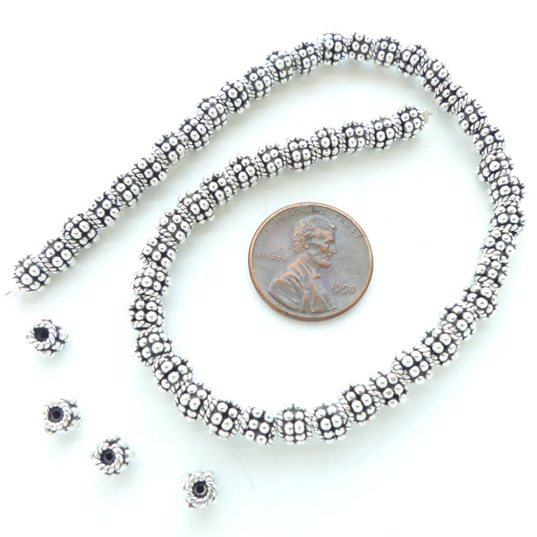 Indian Silver, Granulated Collared Cubes, 5x5mm, Sold in Sets of 6
