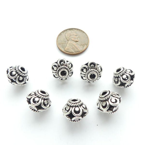 Indian Silver, Opwnwork Collared Oblate Beads, 10x10mm, Sold Individually