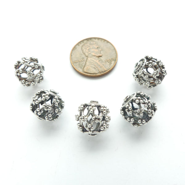 Indian Silver, Vintage Granulated Openwork Beads, Round 11x11mm, Sold Individually