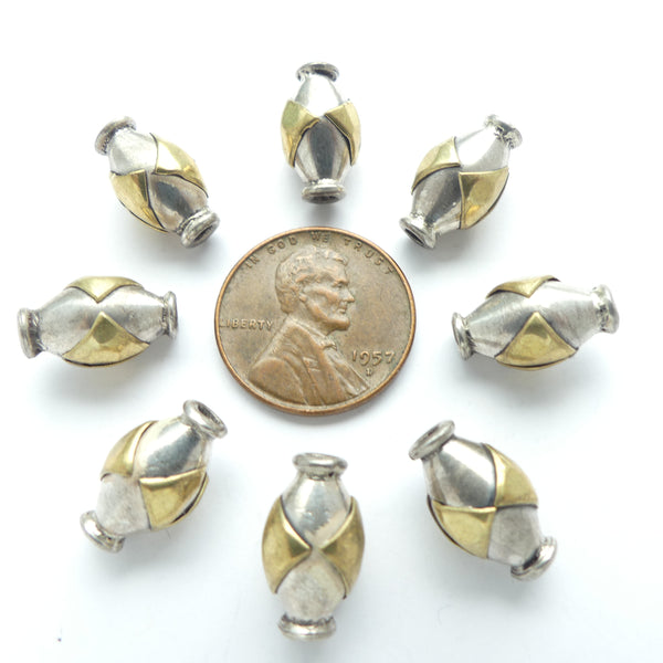 Indian Silver, Collared Oval with Gold-Plated Triangles, 14x8mm, Sold Individually