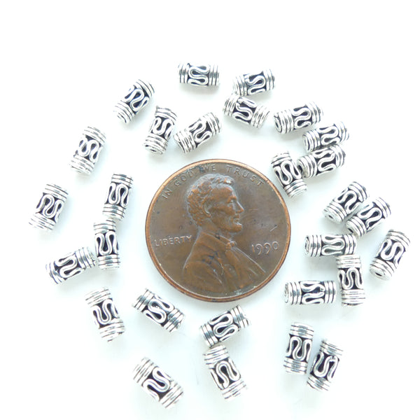 Indian Silver, Tiny Cylinders, 6x2mm, Sold in Sets of 8 Beads
