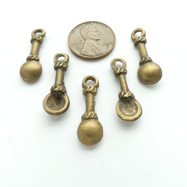 Brass, Mini Pendants, Indian, Spool Shape 19mm long, Sold by the Piar