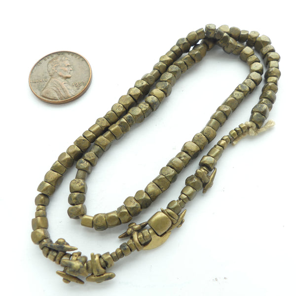 Brass, Gond, Strand or Larger (4mm) Beads with a Few Micro Pendants, 14-inch Strand