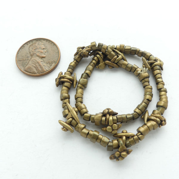 Brass, Gond Antique Beads and Mini Pendants, 8-inch Strand