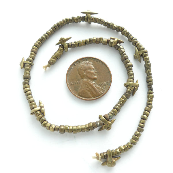 Brass, Antique Gond Beads and Mini Pendants, 1-2mm on 10-inch Strand