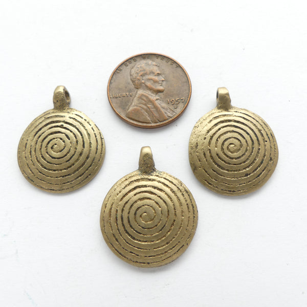 Brass, Small Spiral Pendant,  19mm Diameter with Loop, Sold Individually
