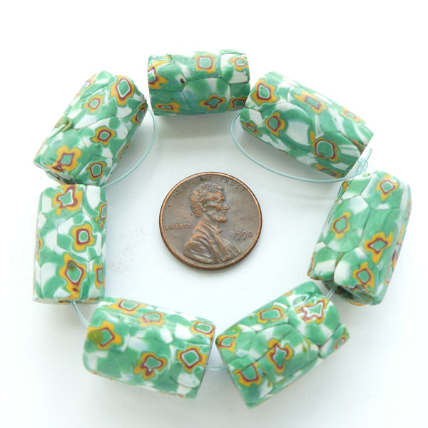 Millefiori Trade Beads, Distinctive Light Green and White Beads, 21x13mm, Sold Individually