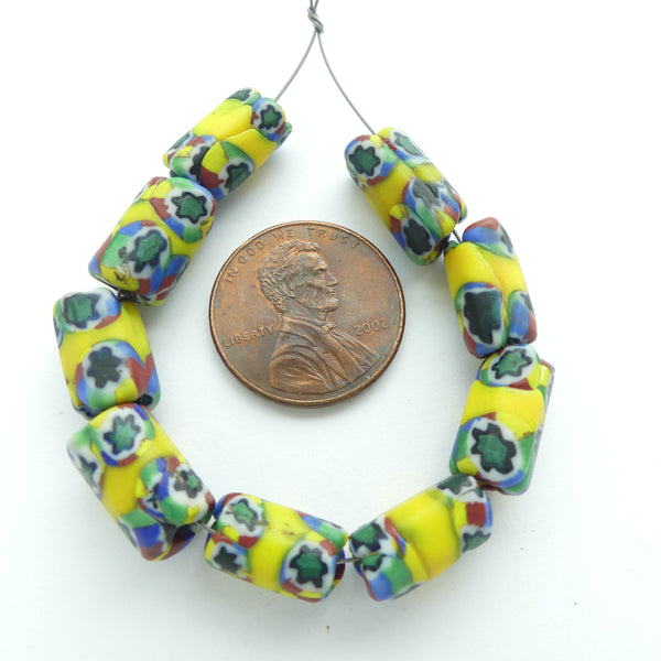 Millefiori, Antique Venetian Trade Beads, Mini Multicolor with Stars, Sold in Sets of 2