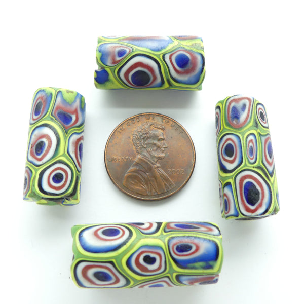 Millefiori, Antique Venetian Trade Beads, Multicolor Circles, 23x10mm, Sold Individually