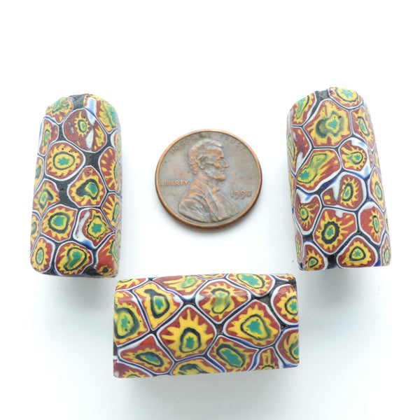 Millefiori Antique Venetian Trade Beads, Multicolor Chevron Murrine & Hexagonal Cross-Section, Sold Individually