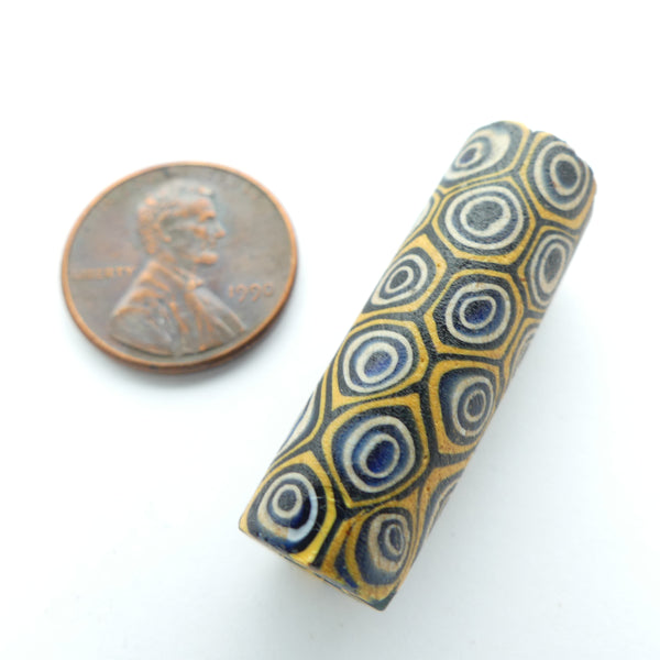 Millefiori Antique Venetian Trade Bead, Perfect Blue & Amber Bulls Eye, 32x10mm