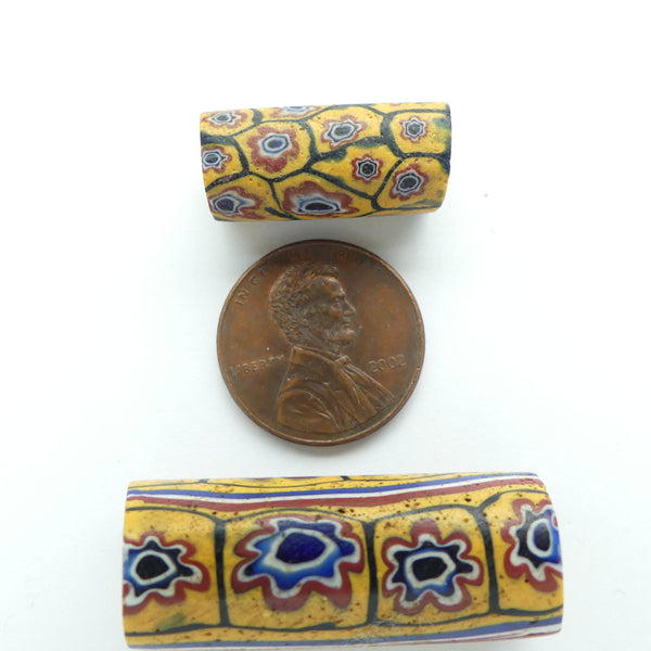 Millefiori Antique Venetian Trade Beads, Classic 6 Layer Flower Pattern & More, Set of 2
