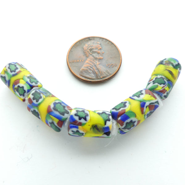 Millefiori Antique Venetian Trade Beads, Mini Multicolor with Star Pattern, Set of 5