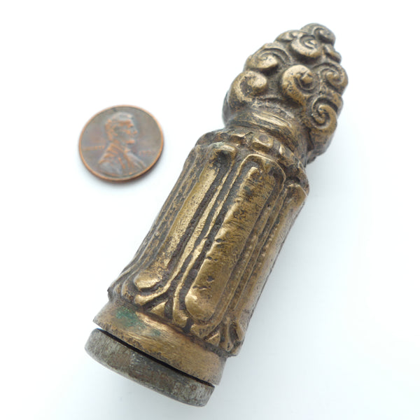 Tibetan Seal, Vintage, Possibly Antique, Brass, 3 Inches Long