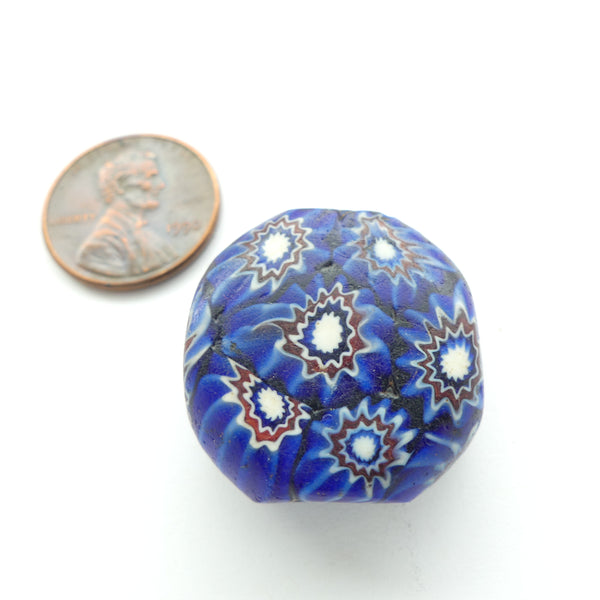 Millefiori Antique Trade Bead, Rare Tabular Shape, Classic Blue Chevrons, 25x26mm