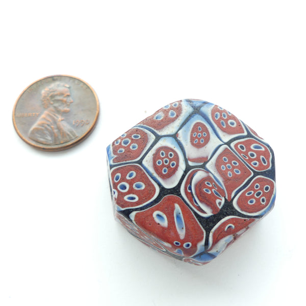 Millefiori Antique Trade Bead, Large Tabular Brick, Blue & White, 31x31mm