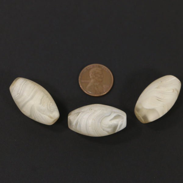 Bohemian, Vintage, Clear & White, Oval Beads, 30x17mm, Sold Individually