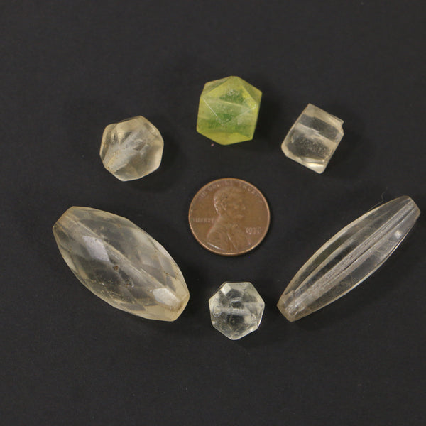 Bohemian, Vintage Glass, Collector/Designer Set of 6 Clear Faceted Beads
