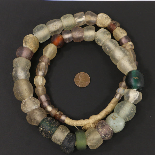 Dutch, Antique Glass Trade Beads, Dogon Style Rounds Asst Colors on 28-inch Strand