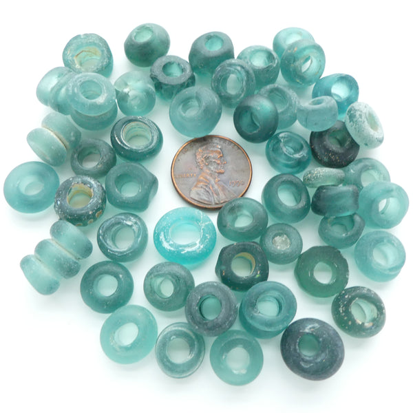 Dogon Donuts, Antique Dutch Annular Beads, Rare Teal Color & Unusual Size, 12-inches
