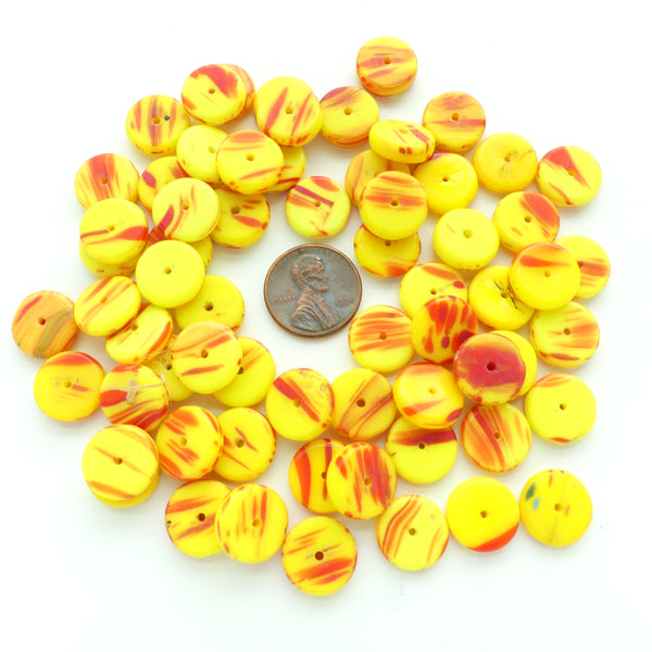 Glass Slices, Vintage Bohemian, Yellow & Red, 3x12mm, Sold in Sets of 20 Beads