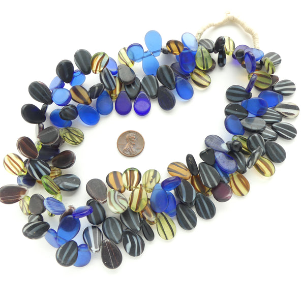 Bohemian Wedding Beads, All Tabular "Agate" Glass & Rare Dark Colors XLong, 35-inch Strand