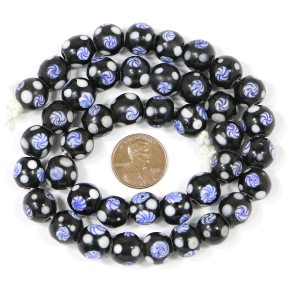 Indonesia, Vintage Glass Beads from the 1990s, Inspired by Venetian Glass, 17-inch Strand