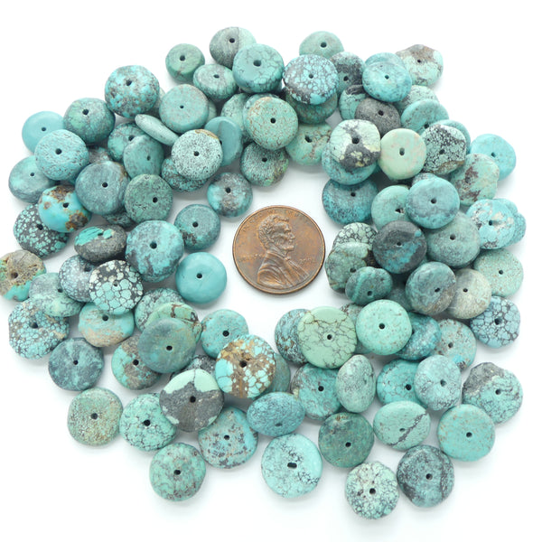 Turquoise, Natural Rondelles, Various Sizes, 2-6x8-12mm, Sold in a 2.6 ounce Lot