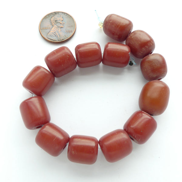 Resin, Burnt Orange, Barrel, 12x11mm, Sold as a Set of 9
