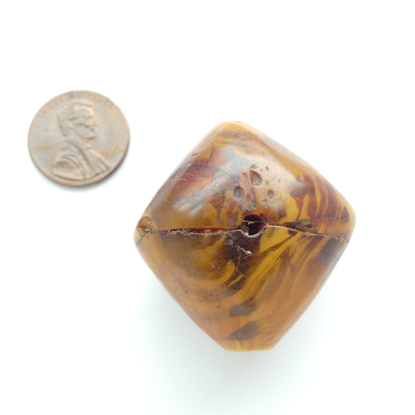 African Amber, Antique Diamond Shape, Rare Translucent Marbeling & 2 Holes, 35x35mm